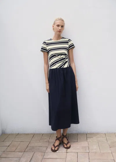 Mango Stripe Bodice Cotton Maxi Dress In Blue