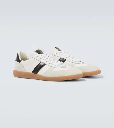 Tom Ford Archer White Low Top Sneakers With Logo Lettering On Tongue And Heel And Contrasting Heel In Leather In White