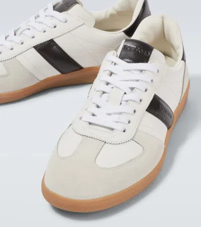 Tom Ford Archer White Low Top Sneakers With Logo Lettering On Tongue And Heel And Contrasting Heel In Leather In White
