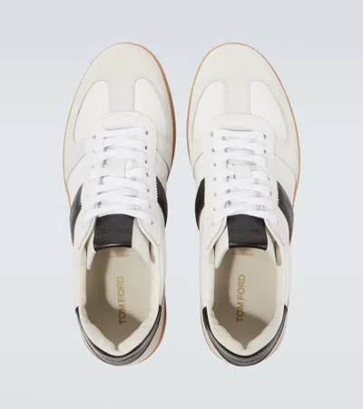 Tom Ford Archer White Low Top Sneakers With Logo Lettering On Tongue And Heel And Contrasting Heel In Leather In White
