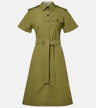 Burberry Belted Cotton Shirt Dress In Green