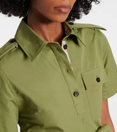 Burberry Belted Cotton Shirt Dress In Green