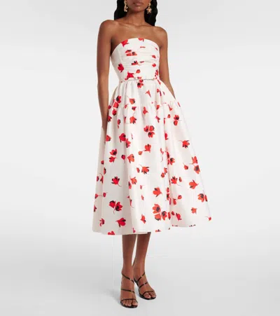 Self-portrait Floral Strapless Midi Dress With Belted Waist