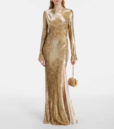 Self-portrait Fil Coupe Open-back Maxi Dress In Gold