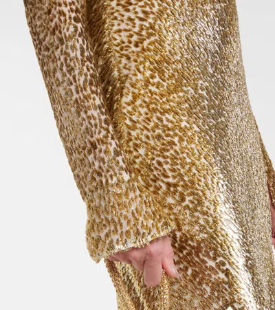 Self-portrait Fil Coupe Open-back Maxi Dress In Gold