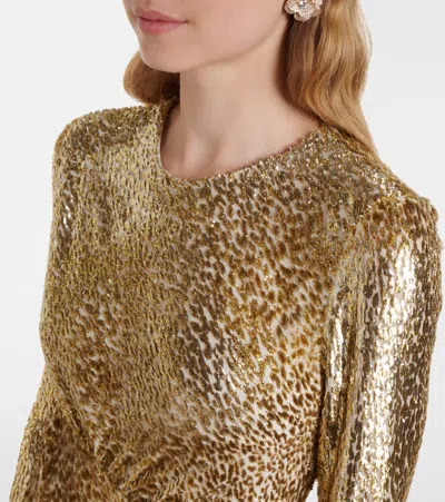 Self-portrait Fil Coupe Open-back Maxi Dress In Gold