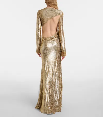 Self-portrait Fil Coupe Open-back Maxi Dress In Gold