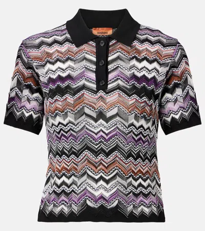 Missoni Zigzag Knitted Polo Shirt In Blue