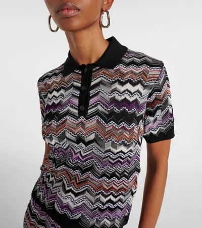 Missoni Zigzag Knitted Polo Shirt In Blue