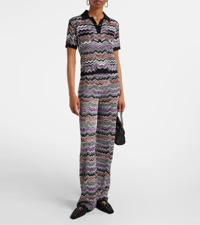 Missoni Zigzag Knitted Polo Shirt In Blue