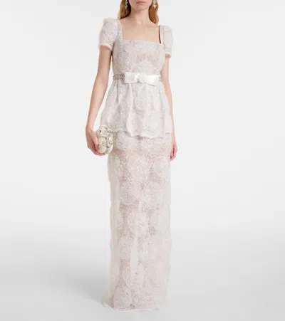 Self-portrait Bow-detail Tulle Lace Maxi Dress