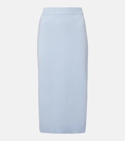 Carolina Herrera Wool-cashmere Knit Midi Pencil Skirt In Blue
