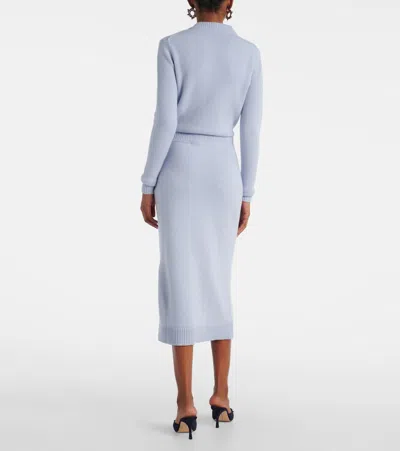 Carolina Herrera Wool-cashmere Knit Midi Pencil Skirt In Blue