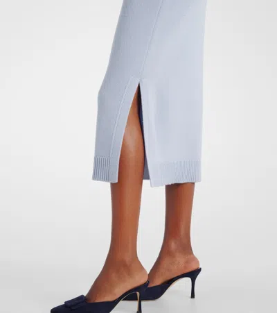 Carolina Herrera Wool-cashmere Knit Midi Pencil Skirt In Blue