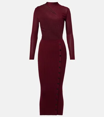 Self-portrait Burgundy Cut Out Tib Knit Midi Dress In Burgundy