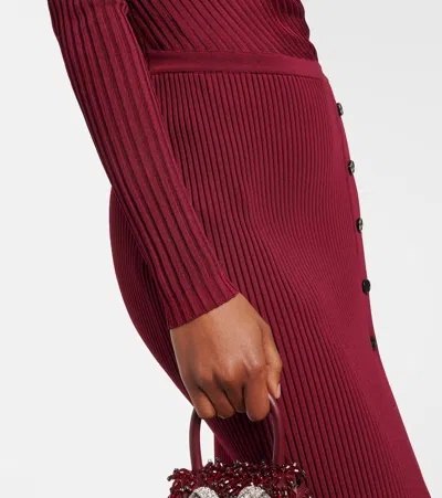 Self-portrait Burgundy Cut Out Tib Knit Midi Dress In Burgundy