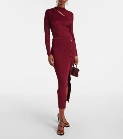 Self-portrait Burgundy Cut Out Tib Knit Midi Dress In Burgundy