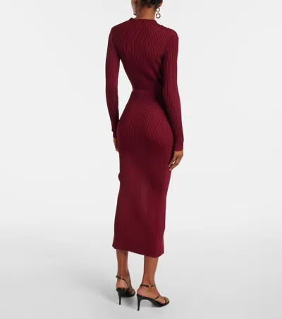 Self-portrait Burgundy Cut Out Tib Knit Midi Dress In Burgundy