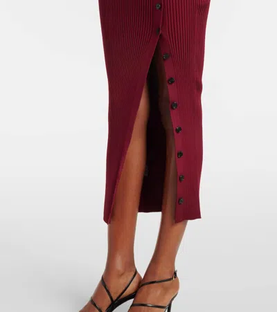 Self-portrait Burgundy Cut Out Tib Knit Midi Dress In Burgundy