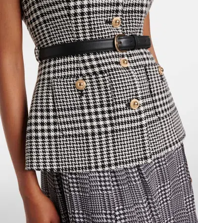 Self-portrait Belted Houndstooth Pleated Midi Dress
