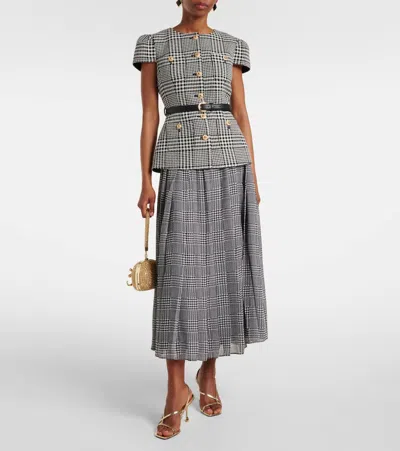 Self-portrait Belted Houndstooth Pleated Midi Dress
