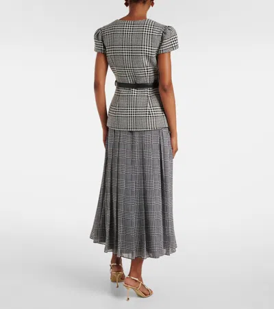 Self-portrait Belted Houndstooth Pleated Midi Dress