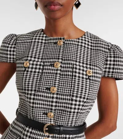 Self-portrait Belted Houndstooth Pleated Midi Dress
