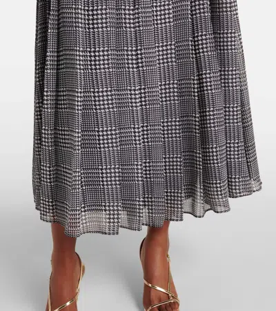 Self-portrait Belted Houndstooth Pleated Midi Dress
