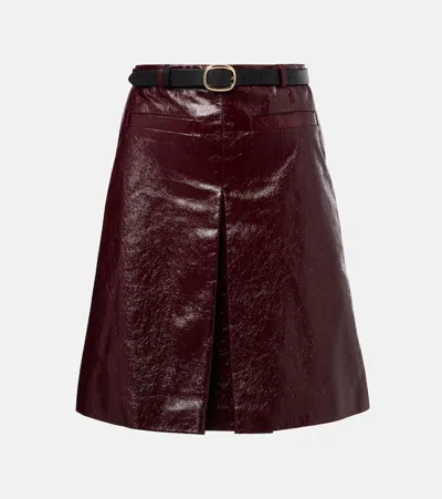 Self-portrait Belted Patent Leather Miniskirt In Burgundy