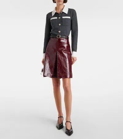 Self-portrait Belted Patent Leather Miniskirt In Burgundy