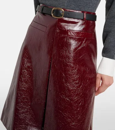Self-portrait Belted Patent Leather Miniskirt In Burgundy