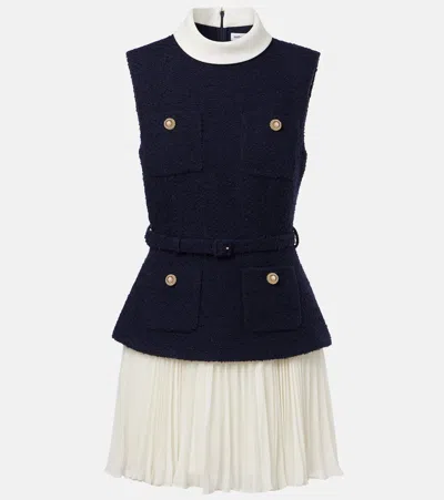 Self-portrait Belted Boucle And Chiffon Minidress
