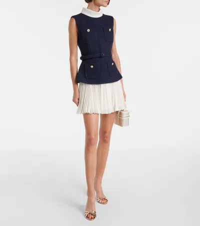 Self-portrait Belted Boucle And Chiffon Minidress
