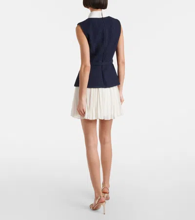Self-portrait Belted Boucle And Chiffon Minidress