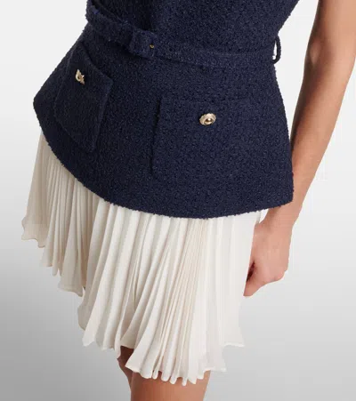 Self-portrait Belted Boucle And Chiffon Minidress