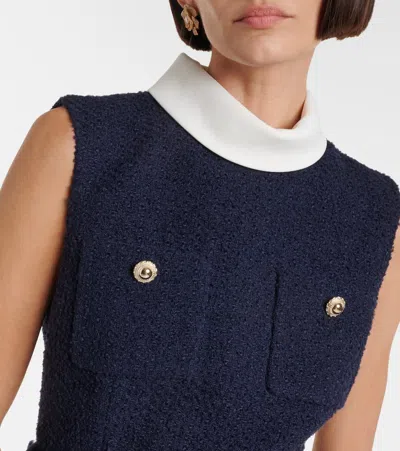 Self-portrait Belted Boucle And Chiffon Minidress