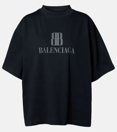 Balenciaga Faded Black T-shirt With Central Print And Wide Fit.
