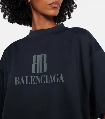 Balenciaga Faded Black T-shirt With Central Print And Wide Fit.