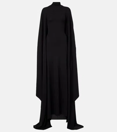 Balenciaga Caped Turtleneck Jersey Gown In Black