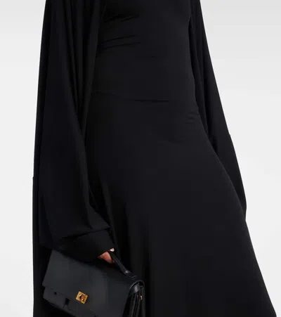 Balenciaga Caped Turtleneck Jersey Gown In Black