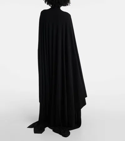 Balenciaga Caped Turtleneck Jersey Gown In Black
