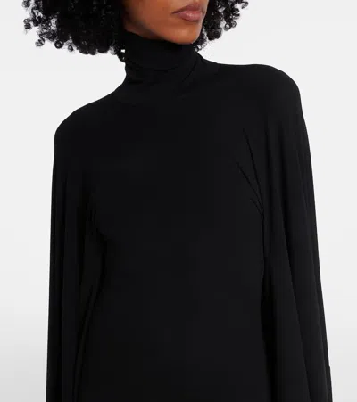 Balenciaga Caped Turtleneck Jersey Gown In Black