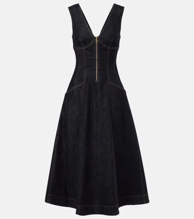 Self-portrait V-neck Denim Midi Dresses