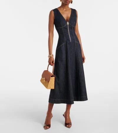 Self-portrait V-neck Denim Midi Dresses