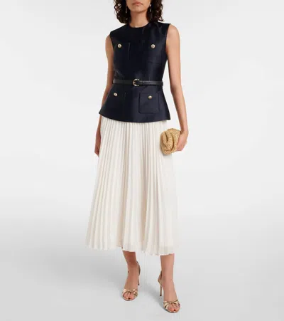 Self-portrait Womens Pleated Sleeveless Woven Midi Dress Blue