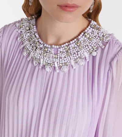 Self-portrait Feather-trimmed Plisse Chiffon Midi Dress In Pink