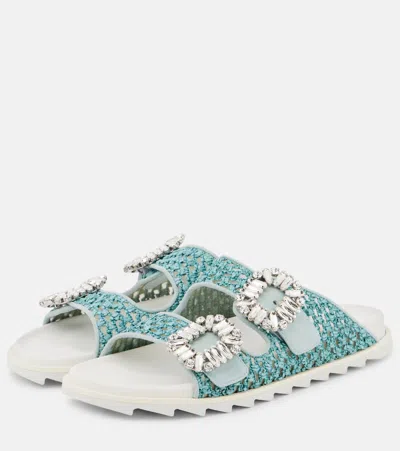 Roger Vivier Slidy Viv' Crystal-embellished Sandals In Blue