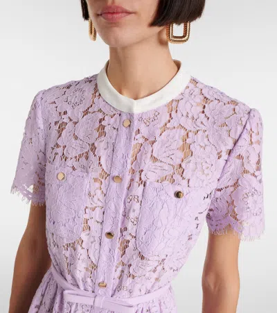 Self-portrait Lace Buttoned Cotton Blend Midi Dress