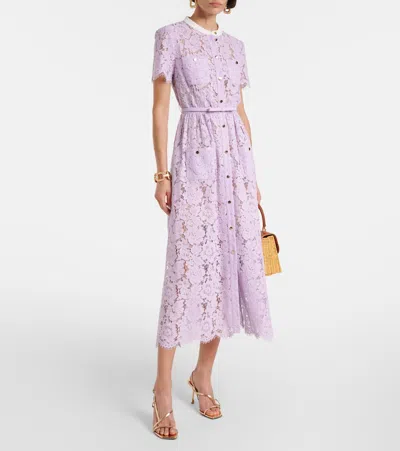 Self-portrait Lace Buttoned Cotton Blend Midi Dress