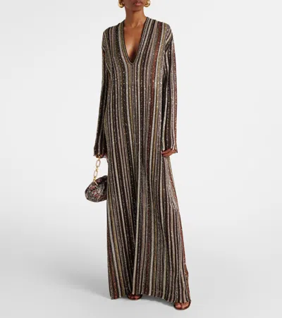 Missoni Long Dress With V-neck And Herringbone Stripe Knit In Multi